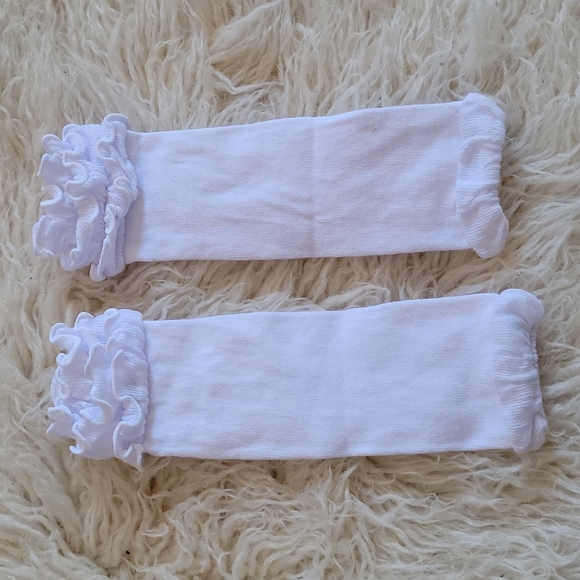 Double Ruffle Leg Warmers Footless Socks White - Picture 4 of 6